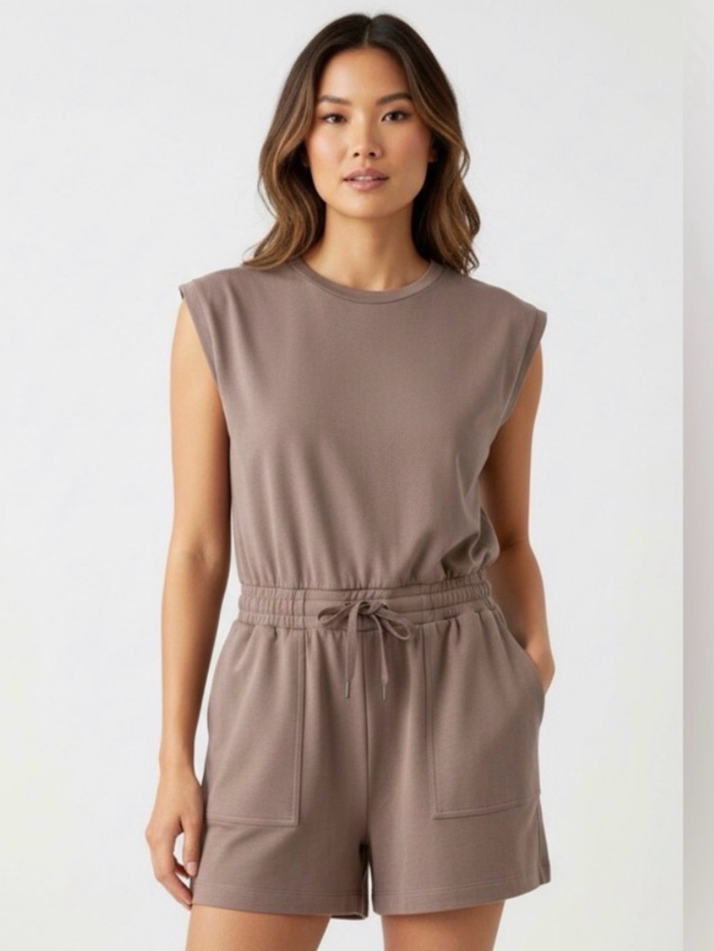 Banana Republic Sleeveless Drawstring Romper in Taupe
